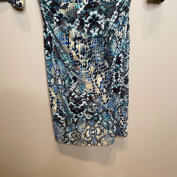 David Meister Midi Multicolor Snake Print Cowl Neck Dress Size 8 - Picture 3 of 14